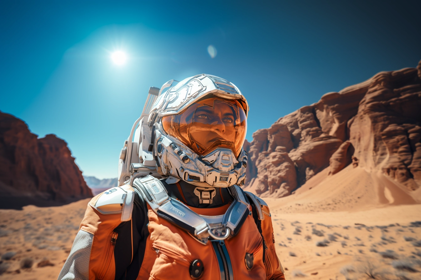 Cara de un astronauta trabajando como agente de cambio en un planeta desconocido.
