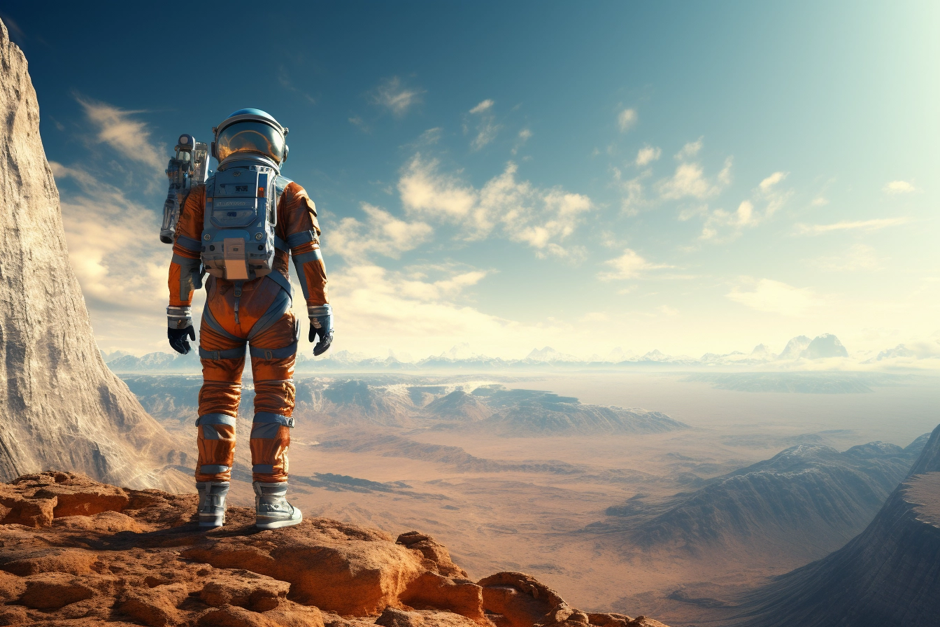 Astronauta trabajando como agente de cambio en un planeta desconocido.